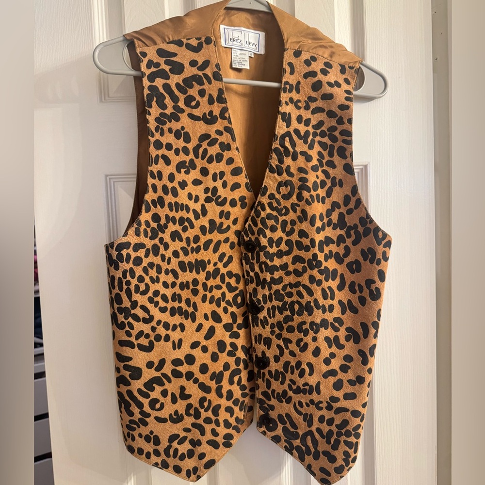 Vintage leather Leopard Print Vest